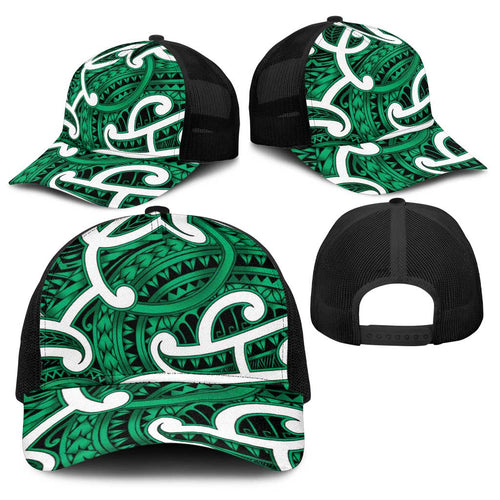 Aotearoa Maori Kowhaiwhai Baseball Net Cap Kakariki Puhoro and Patiki