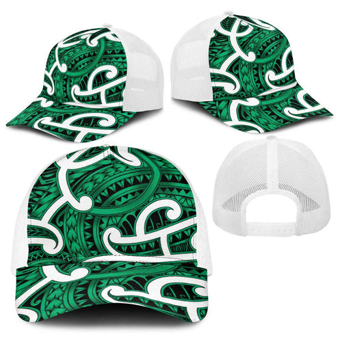 Aotearoa Maori Kowhaiwhai Baseball Net Cap Kakariki Puhoro and Patiki