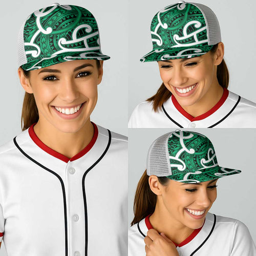 Aotearoa Maori Kowhaiwhai Baseball Net Cap Kakariki Puhoro and Patiki