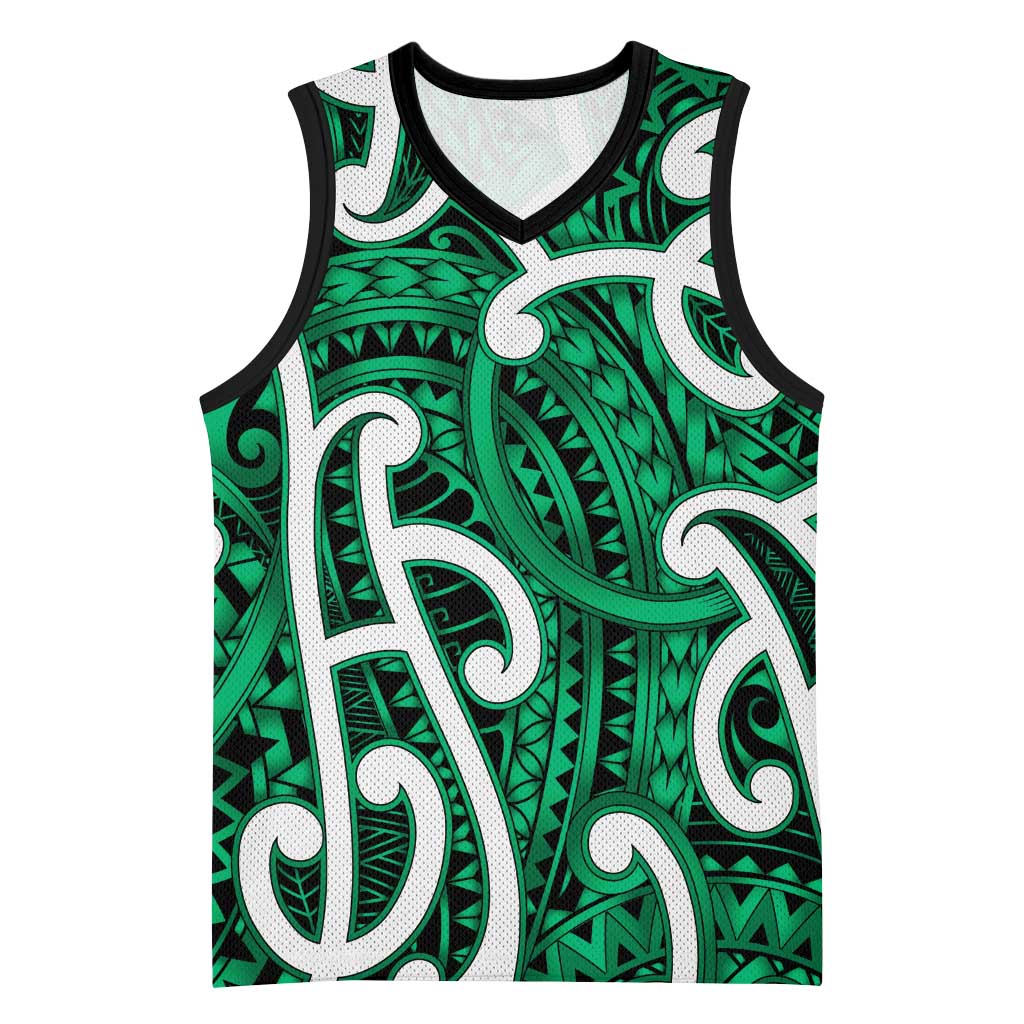 Aotearoa Maori Kowhaiwhai Basketball Jersey Kakariki Puhoro and Patiki