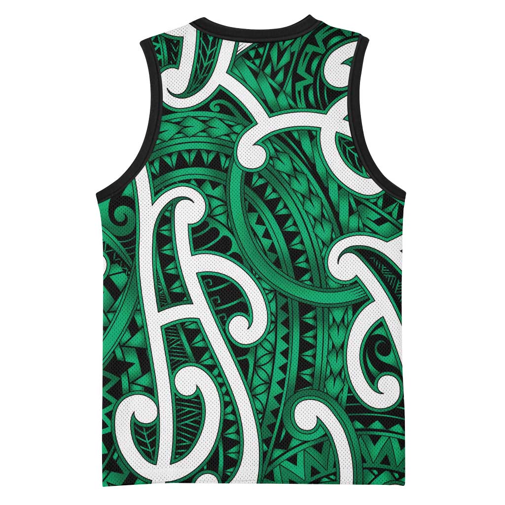 Aotearoa Maori Kowhaiwhai Basketball Jersey Kakariki Puhoro and Patiki