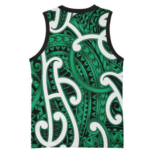 Aotearoa Maori Kowhaiwhai Basketball Jersey Kakariki Puhoro and Patiki