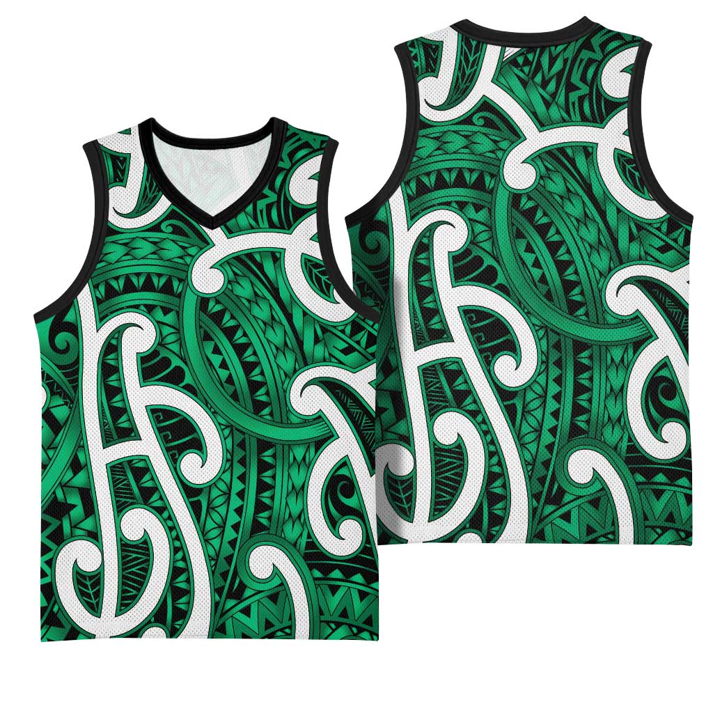 Aotearoa Maori Kowhaiwhai Basketball Jersey Kakariki Puhoro and Patiki