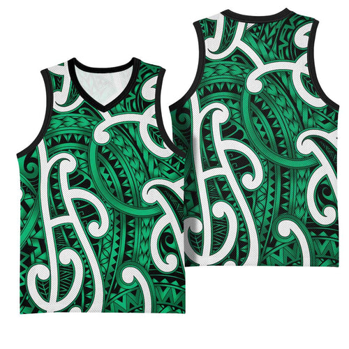 Aotearoa Maori Kowhaiwhai Basketball Jersey Kakariki Puhoro and Patiki
