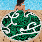 Aotearoa Maori Kowhaiwhai Beach Blanket Kakariki Puhoro and Patiki
