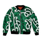 Aotearoa Maori Kowhaiwhai Bomber Jacket Kakariki Puhoro and Patiki
