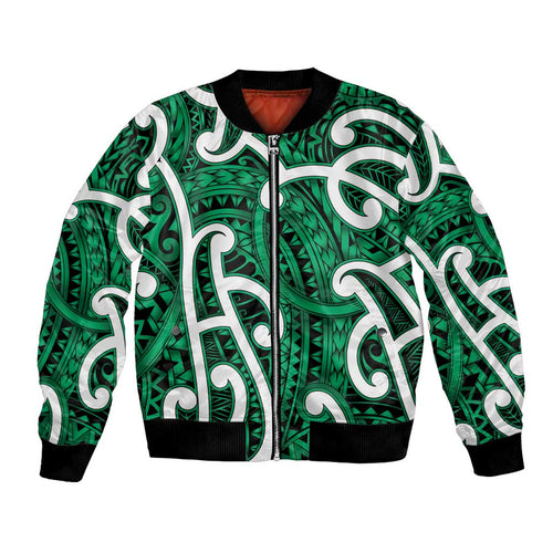 Aotearoa Maori Kowhaiwhai Bomber Jacket Kakariki Puhoro and Patiki