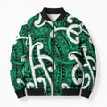 Aotearoa Maori Kowhaiwhai Bomber Puffer Jacket Kakariki Puhoro and Patiki