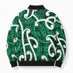 Aotearoa Maori Kowhaiwhai Bomber Puffer Jacket Kakariki Puhoro and Patiki