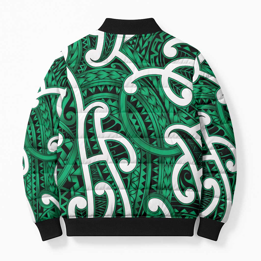 Aotearoa Maori Kowhaiwhai Bomber Puffer Jacket Kakariki Puhoro and Patiki