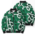 Aotearoa Maori Kowhaiwhai Bomber Puffer Jacket Kakariki Puhoro and Patiki