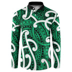 Aotearoa Maori Kowhaiwhai Button Sweatshirt Kakariki Puhoro and Patiki