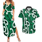 Aotearoa Maori Kowhaiwhai Couples Matching Summer Maxi Dress and Hawaiian Shirt Kakariki Puhoro and Patiki
