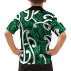 Aotearoa Maori Kowhaiwhai Family Matching Long Sleeve Bodycon Dress and Hawaiian Shirt Kakariki Puhoro and Patiki