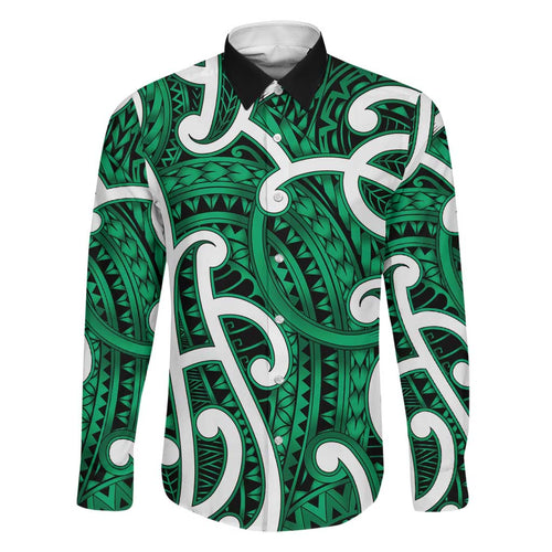 Aotearoa Maori Kowhaiwhai Family Matching Long Sleeve Bodycon Dress and Hawaiian Shirt Kakariki Puhoro and Patiki