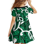 Aotearoa Maori Kowhaiwhai Family Matching Mermaid Dress and Hawaiian Shirt Kakariki Puhoro and Patiki