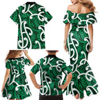 Aotearoa Maori Kowhaiwhai Family Matching Mermaid Dress and Hawaiian Shirt Kakariki Puhoro and Patiki