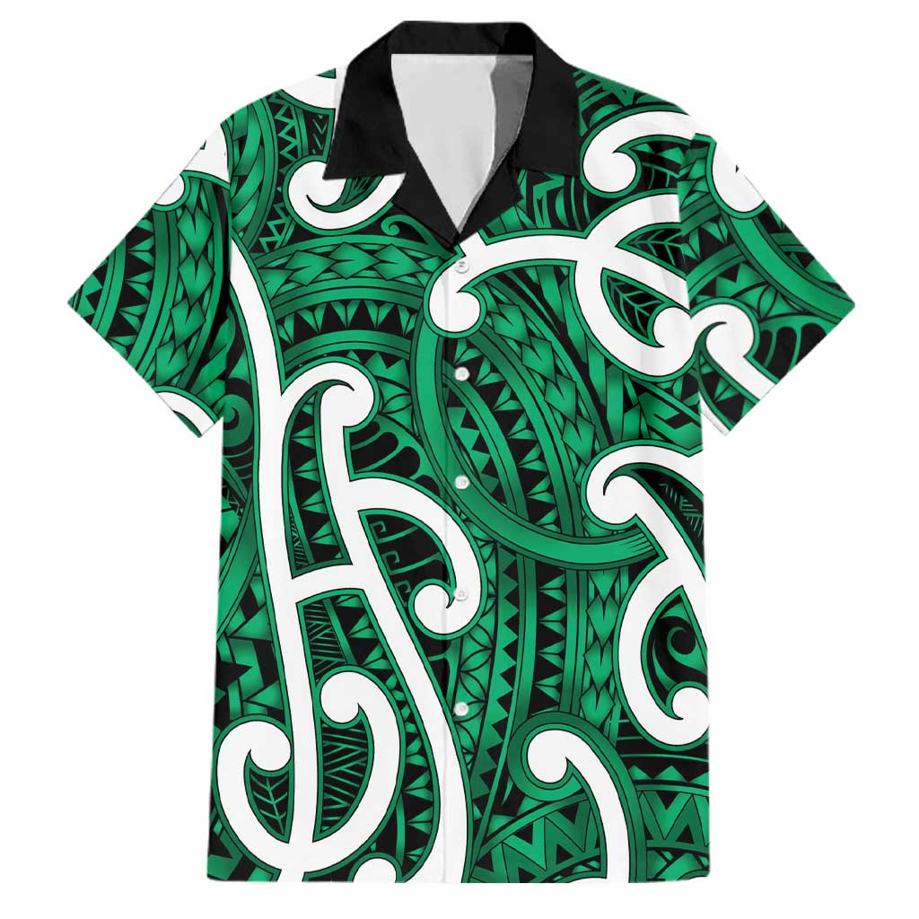Aotearoa Maori Kowhaiwhai Family Matching Off Shoulder Short Dress and Hawaiian Shirt Kakariki Puhoro and Patiki