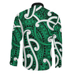 Aotearoa Maori Kowhaiwhai Family Matching Off Shoulder Short Dress and Hawaiian Shirt Kakariki Puhoro and Patiki