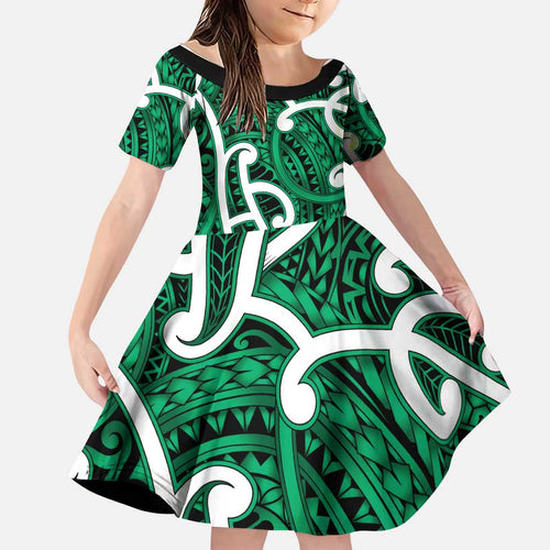 Aotearoa Maori Kowhaiwhai Family Matching Puletasi and Hawaiian Shirt Kakariki Puhoro and Patiki