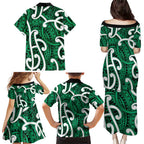 Aotearoa Maori Kowhaiwhai Family Matching Puletasi and Hawaiian Shirt Kakariki Puhoro and Patiki