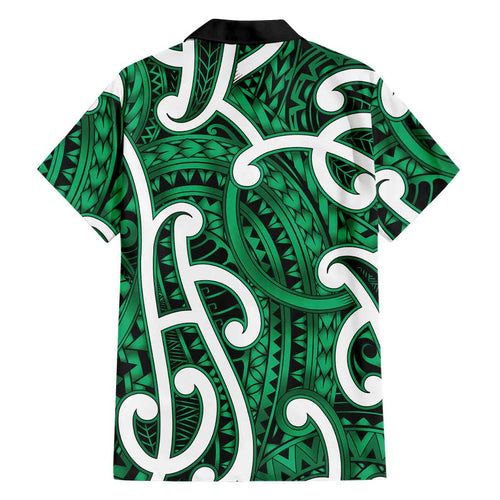 Aotearoa Maori Kowhaiwhai Family Matching Puletasi and Hawaiian Shirt Kakariki Puhoro and Patiki