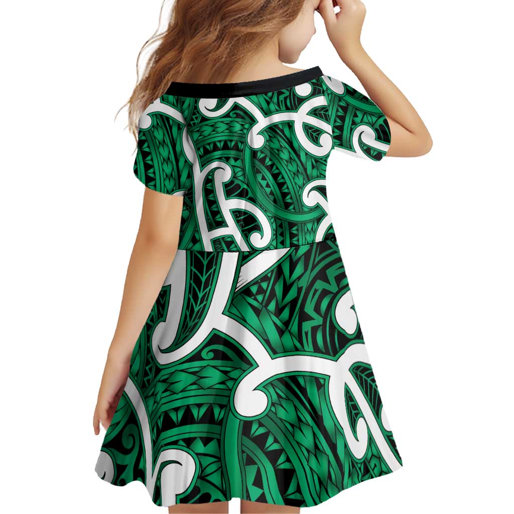 Aotearoa Maori Kowhaiwhai Family Matching Short Sleeve Bodycon Dress and Hawaiian Shirt Kakariki Puhoro and Patiki