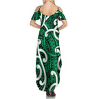 Aotearoa Maori Kowhaiwhai Family Matching Summer Maxi Dress and Hawaiian Shirt Kakariki Puhoro and Patiki
