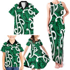 Aotearoa Maori Kowhaiwhai Family Matching Tank Maxi Dress and Hawaiian Shirt Kakariki Puhoro and Patiki