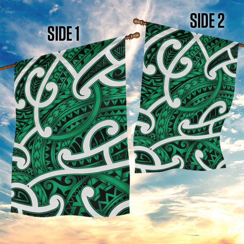 Aotearoa Maori Kowhaiwhai Garden Flag Kakariki Puhoro and Patiki