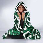 Aotearoa Maori Kowhaiwhai Hooded Blanket Kakariki Puhoro and Patiki