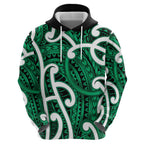 Aotearoa Maori Kowhaiwhai Hoodie Kakariki Puhoro and Patiki