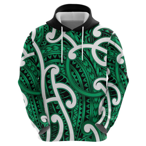 Aotearoa Maori Kowhaiwhai Hoodie Kakariki Puhoro and Patiki