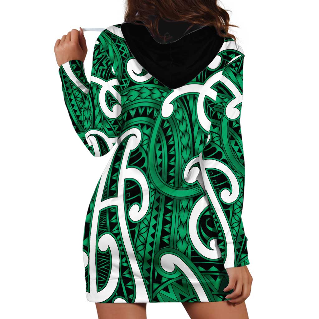 Aotearoa Maori Kowhaiwhai Hoodie Dress Kakariki Puhoro and Patiki