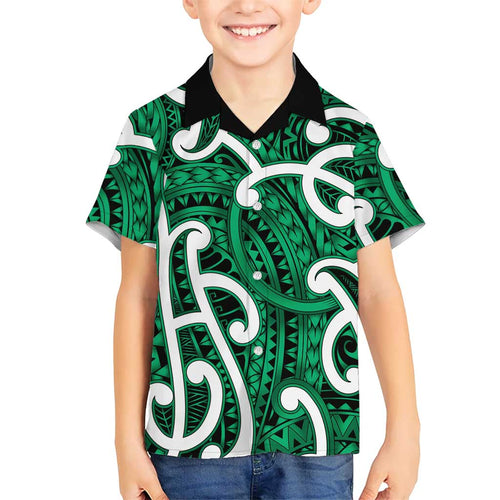 Aotearoa Maori Kowhaiwhai Kid Hawaiian Shirt Kakariki Puhoro and Patiki