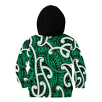 Aotearoa Maori Kowhaiwhai Kid Hoodie Kakariki Puhoro and Patiki