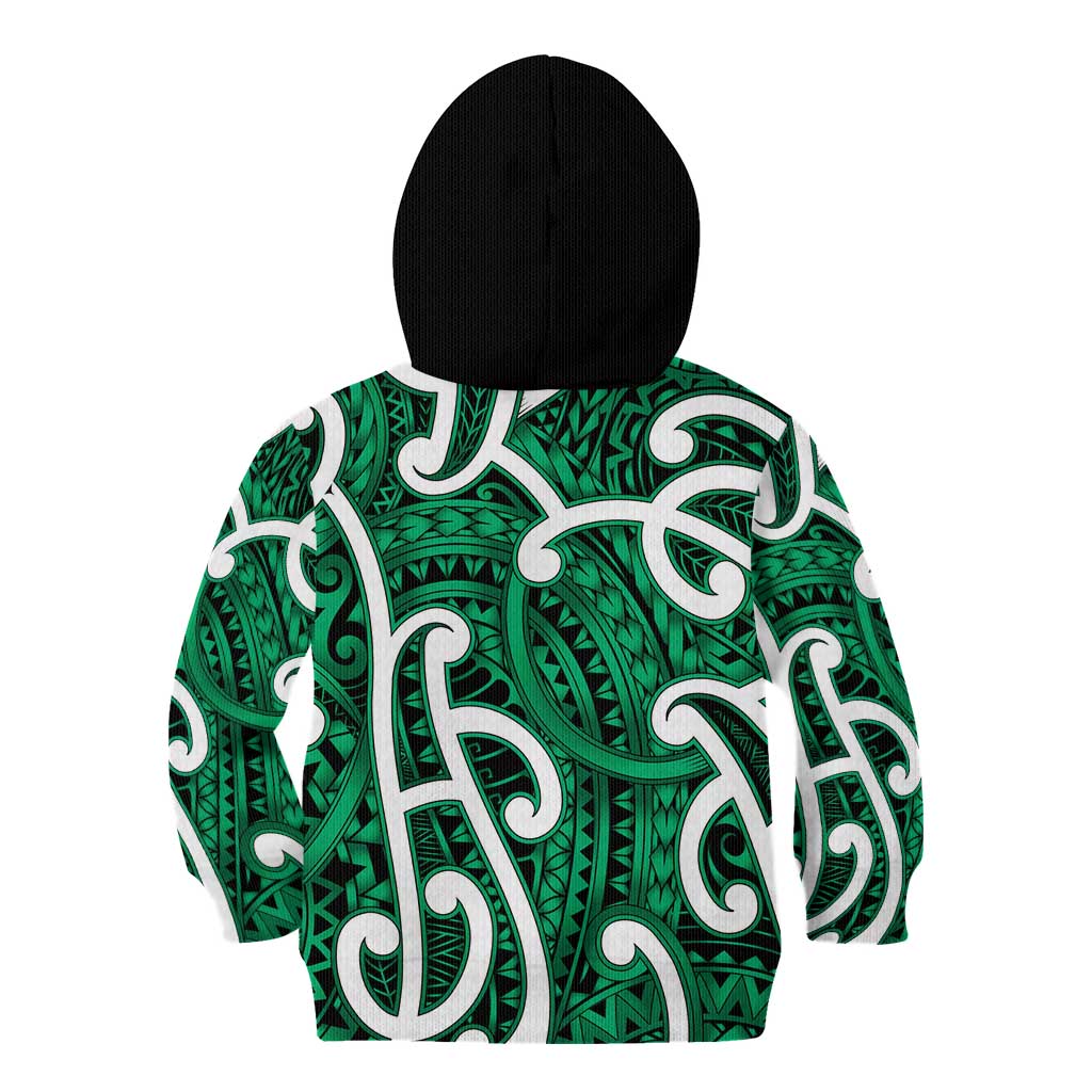 Aotearoa Maori Kowhaiwhai Kid Hoodie Kakariki Puhoro and Patiki