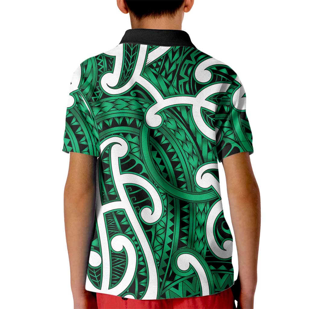 Aotearoa Maori Kowhaiwhai Kid Polo Shirt Kakariki Puhoro and Patiki