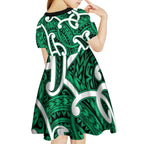 Aotearoa Maori Kowhaiwhai Kid Short Sleeve Dress Kakariki Puhoro and Patiki