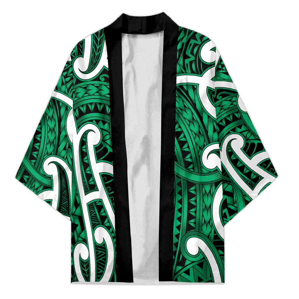 Aotearoa Maori Kowhaiwhai Kimono Kakariki Puhoro and Patiki