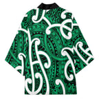 Aotearoa Maori Kowhaiwhai Kimono Kakariki Puhoro and Patiki