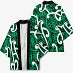 Aotearoa Maori Kowhaiwhai Kimono Kakariki Puhoro and Patiki