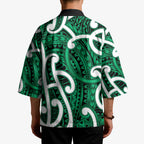 Aotearoa Maori Kowhaiwhai Kimono Kakariki Puhoro and Patiki