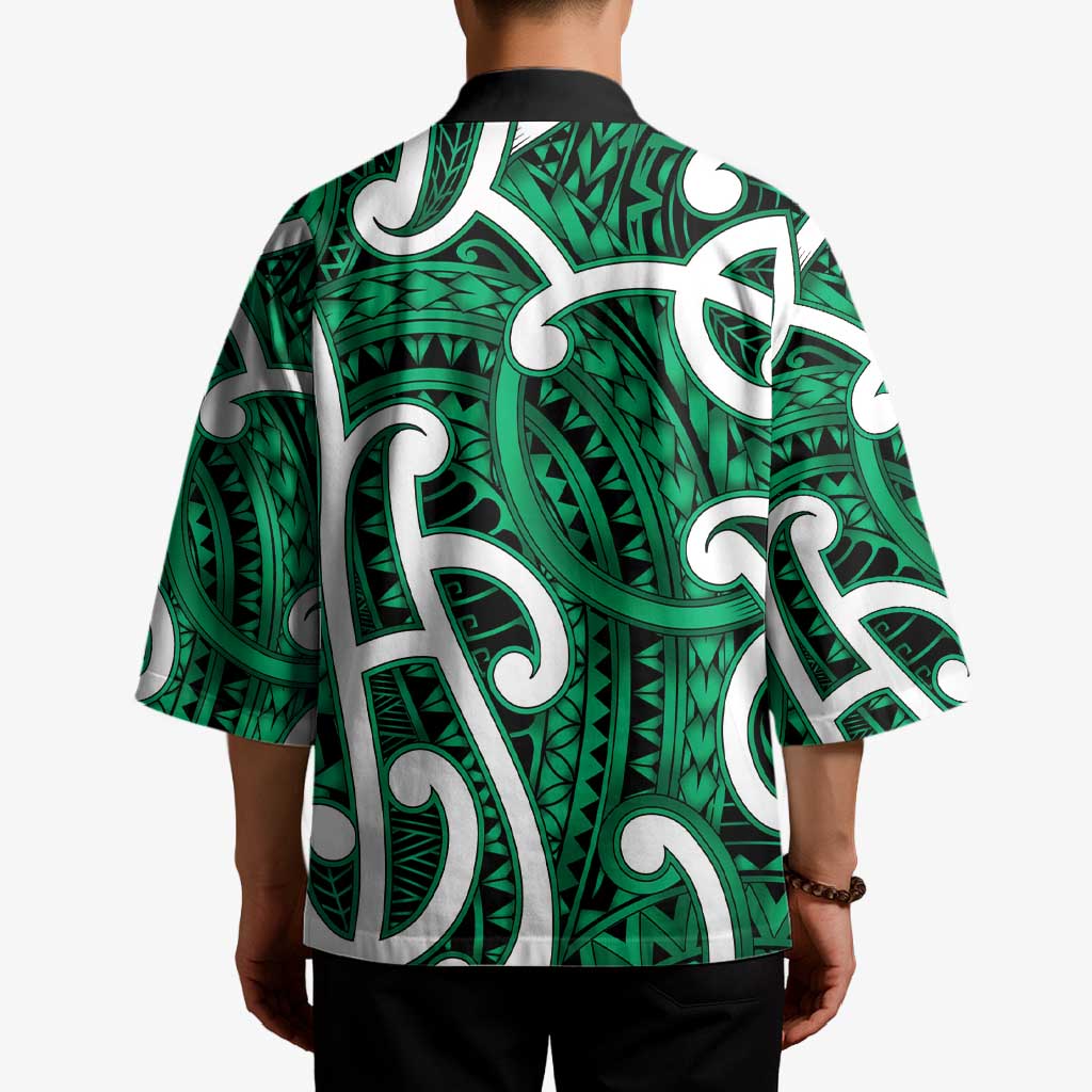 Aotearoa Maori Kowhaiwhai Kimono Kakariki Puhoro and Patiki