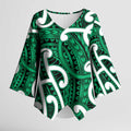 Aotearoa Maori Kowhaiwhai Kimono Sleeve Blouse Kakariki Puhoro and Patiki