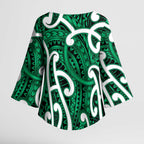 Aotearoa Maori Kowhaiwhai Kimono Sleeve Blouse Kakariki Puhoro and Patiki