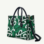 Aotearoa Maori Kowhaiwhai Leather Bag Kakariki Puhoro and Patiki