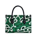 Aotearoa Maori Kowhaiwhai Leather Bag Kakariki Puhoro and Patiki