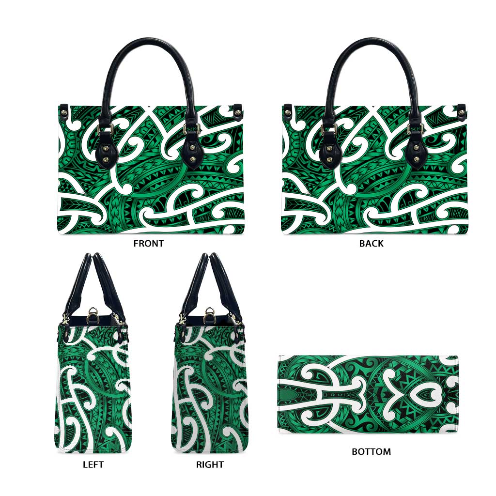 Aotearoa Maori Kowhaiwhai Leather Bag Kakariki Puhoro and Patiki