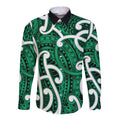 Aotearoa Maori Kowhaiwhai Long Sleeve Button Shirt Kakariki Puhoro and Patiki